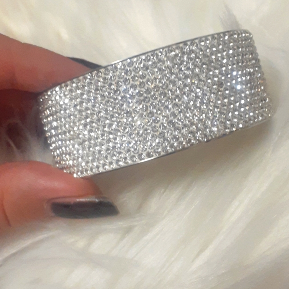 Crystal Embellished Silver Bracelet Bangle Cuff